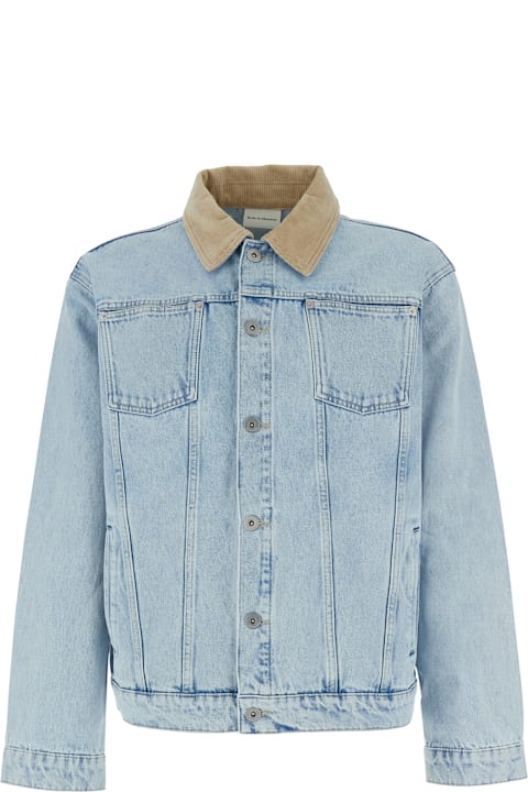 أدوات منزلية Drôle de Monsieur 'la Veste Jean Délavée' Light Blue Jacket With Corduroy Classic Collar And Logo Patch On The Rear In Denim Man