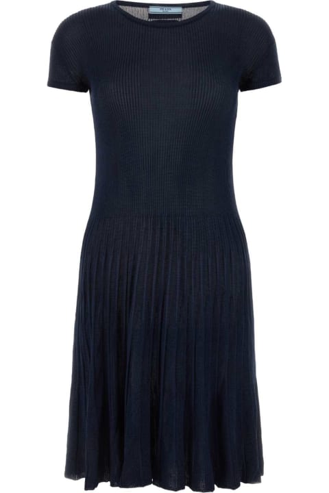 Prada فساتين لـ السيدات Prada Midnight Blue Silk Blend Dress