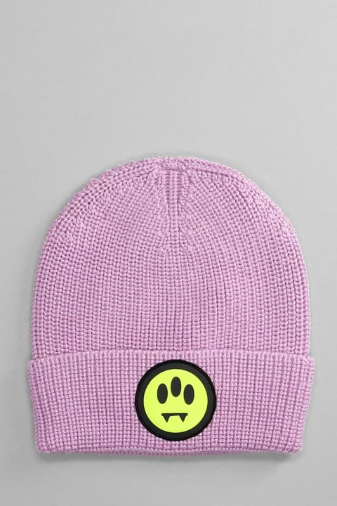 Barrow Wool Hat Unisex Black rib-knit beanie with smile patch