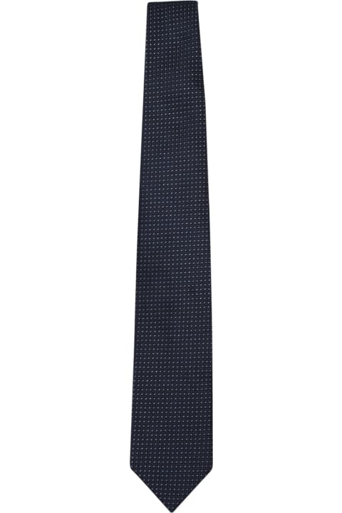 Ties for Women Brioni Micropattern Dark Blue/gold Tie