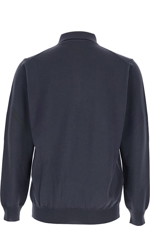 Kangra for Women Kangra Grey Polo Shirt With Classic Collar And Ribbed Trims In Wool Man