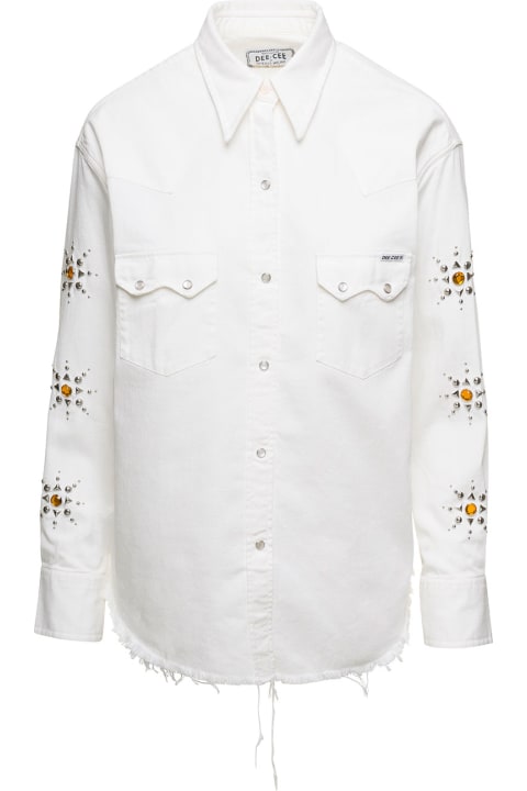 Washington Dee-Cee Men Washington Dee-Cee White Denim Shirt With Stud Embellishment In Cotton Woman