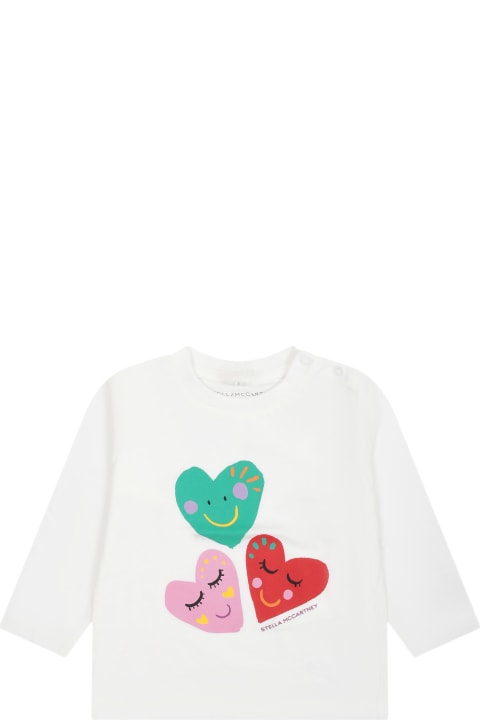 Topwear for Baby Boys Stella McCartney Kids Ivory T-shirt For Baby Girl With Heart Print