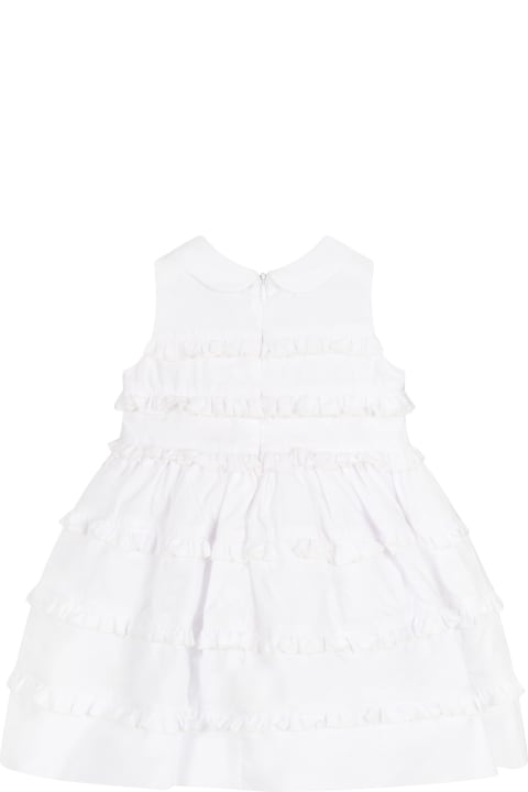 Dresses for Baby Girls Monnalisa White Dress For Baby Girl With Rhinestone Logo