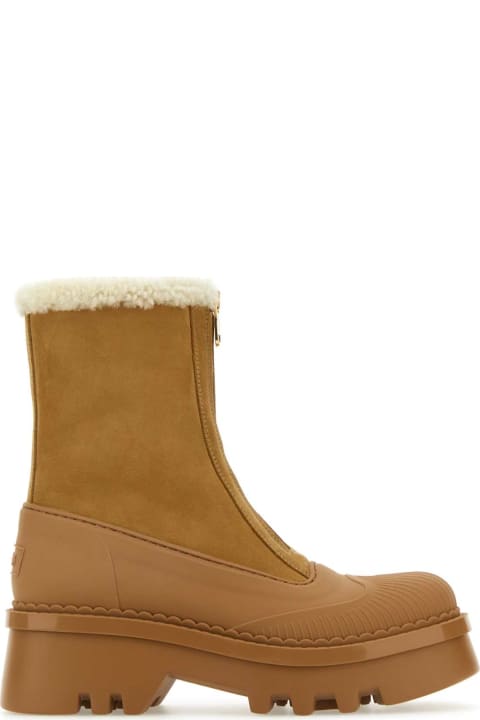 Boots for Women Chloé Camel Suede And Rubber Raina Ankle Boots