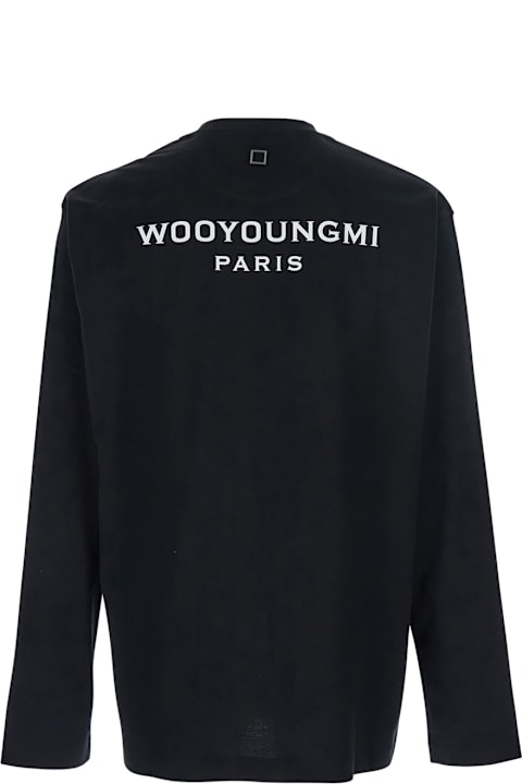 WOOYOUNGMI لـ Women WOOYOUNGMI Black Crewneck T-shirt With Logo Patch On The Front And Logo Lettering On The Rear In Cotton Man