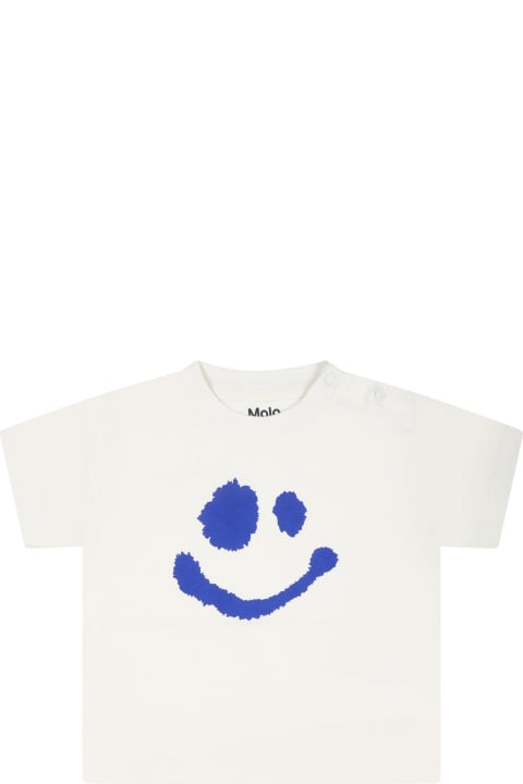 ベビーガールズ MoloのTシャツ＆ポロシャツ Molo Ivory T-shirt For Babykids With Smiley