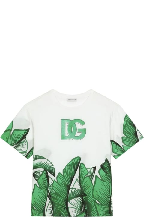 Dolce & Gabbana for Boys Dolce & Gabbana White T-shirt With Banano Print And Dg Logo