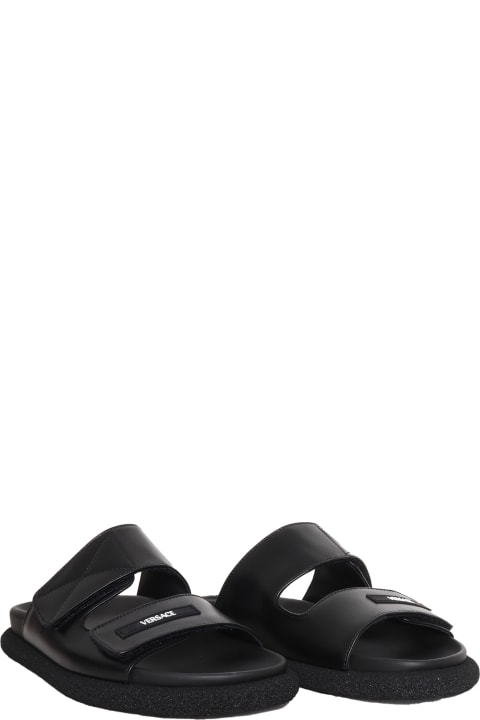 Shoes for Girls Versace Black Leather Slippers