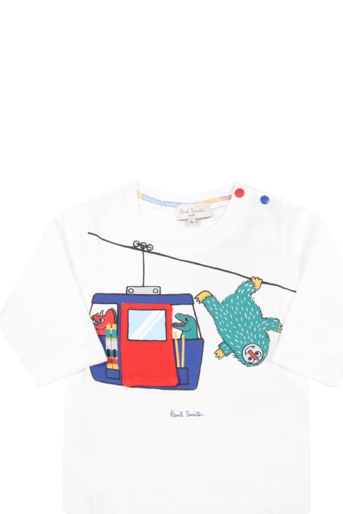 White T-shirt For Baby Boy With Monsters