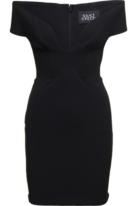 'lola' Mini Black Dress With Plunging Sweetheart Neckline In Stretch Crepe Woman Solace London