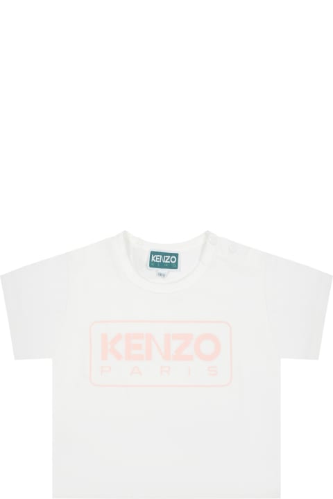 Topwear for Baby Girls Kenzo Kids White T-shirt For Baby Girl With Logo