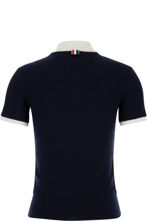 Thom Browne Topwear for Women Thom Browne Blue Fitted Polo Shirt With Contrasting Collar In Wool Woman