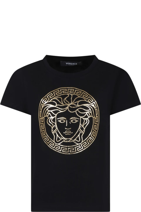 Topwear for Girls Versace Black T-shirt For Girl With Medusa