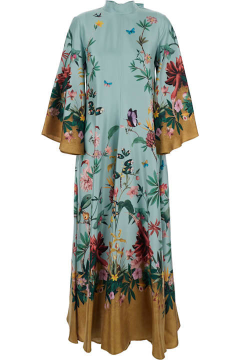 La DoubleJ for Men La DoubleJ Multicolor Long Dress With Rear Bow Detail And All-over Floral Motif In Silk Woman