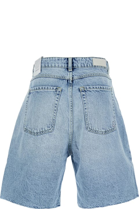 Homeware Icon Denim Blue Bermuda Pants With Logo Patch On The Rear In Denim Woman