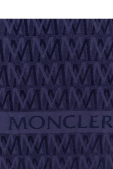 Swimwear for Men Moncler Navy Blue Monogrammed Beach Towel