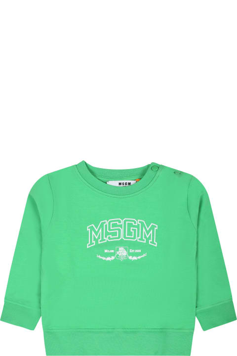 ベビーボーイズ MSGMのニットウェア＆スウェットシャツ MSGM Green Sweatshirt For Baby Boy With Logo
