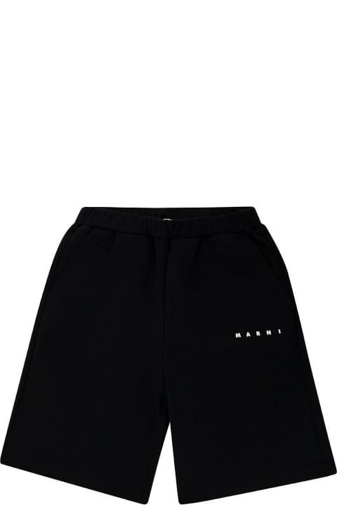 Bottoms for Boys Marni Black Shorts With Contrasting Logo Print In Cotton Boy