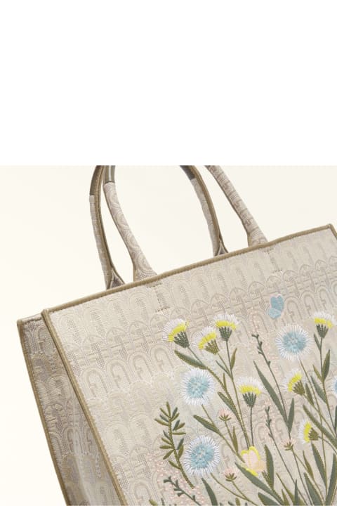 آخر صيحات الموضة من السيدات Furla Opportunity L Tote In Embossed Jacquard With Floral Details