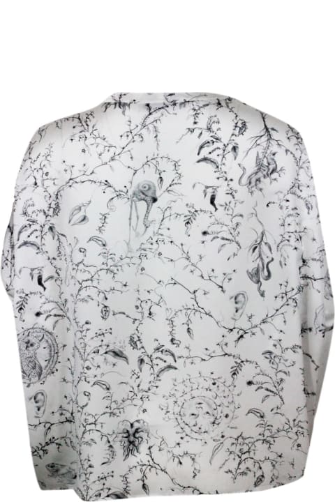 Fashion for Women Fabiana Filippi Crew-neck, Short-sleeved, Oversized Silk Shirt With Branch Patterned Print