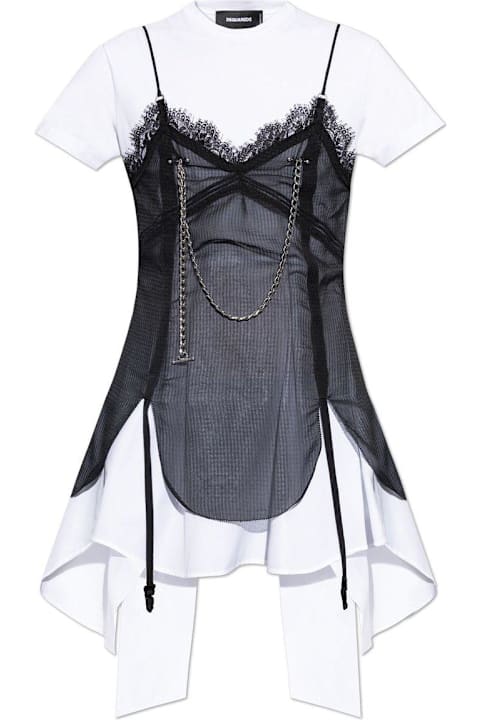 Dsquared2 Dresses for Women Dsquared2 Pierced Apron Layered Effect Mini Dress