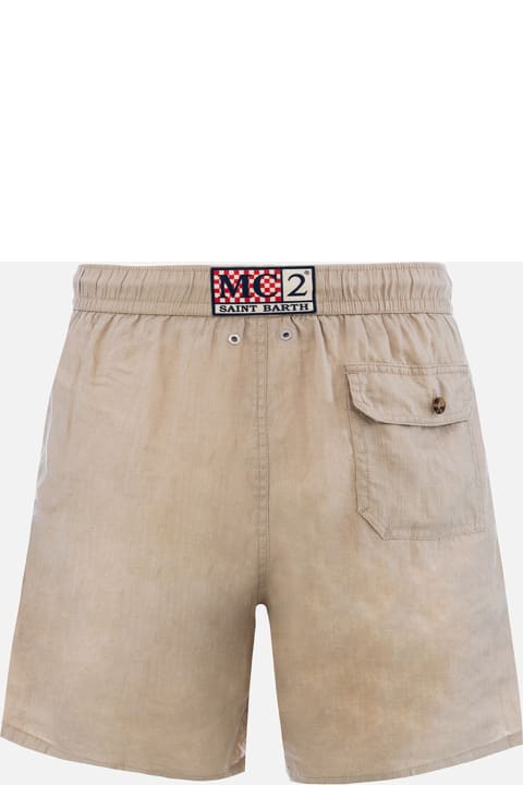 أدوات منزلية MC2 Saint Barth Man Mid-length Beige Linen Swim-shorts Gustavia