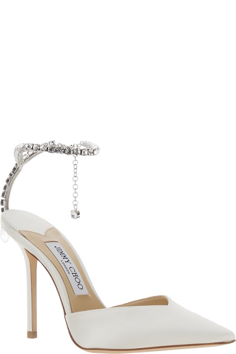 Jimmy Choo High-Heeled Shoes for Women Jimmy Choo 'saeda' White Pointed And Closed Toe Sandals With Rhinestone Chain In Leather Woman