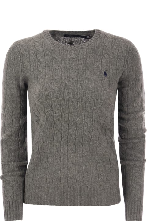 Polo Ralph Lauren Sweaters for Women Polo Ralph Lauren Battalion Mél Grey Wool And Cashmere Braided Sweater