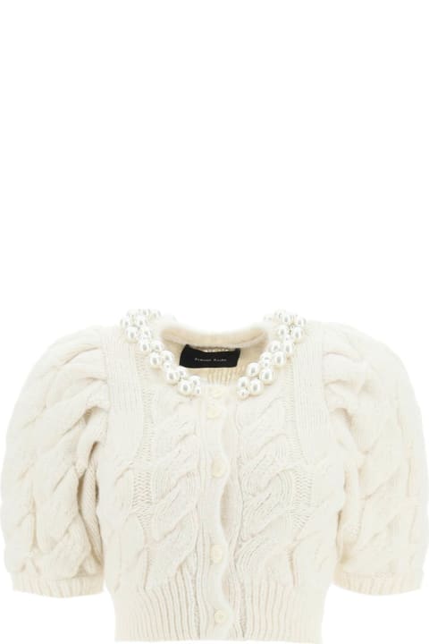 Cropped Balloon Sleeve Cardigan With Pearl Embellishments