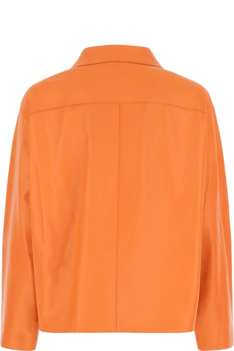 Loewe Topwear for Women Loewe Orange Leather Oversize Shirt
