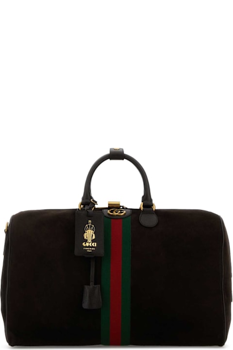 Gucci for Kids Gucci Dark Brown Suede Medium Gucci Savoy Travel Bag