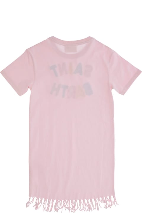MC2 Saint Barth Dresses for Girls MC2 Saint Barth 'abbey' Pink Dress With Round Neck And Logo Lettering Embroidery On The Front In Cotton Girl