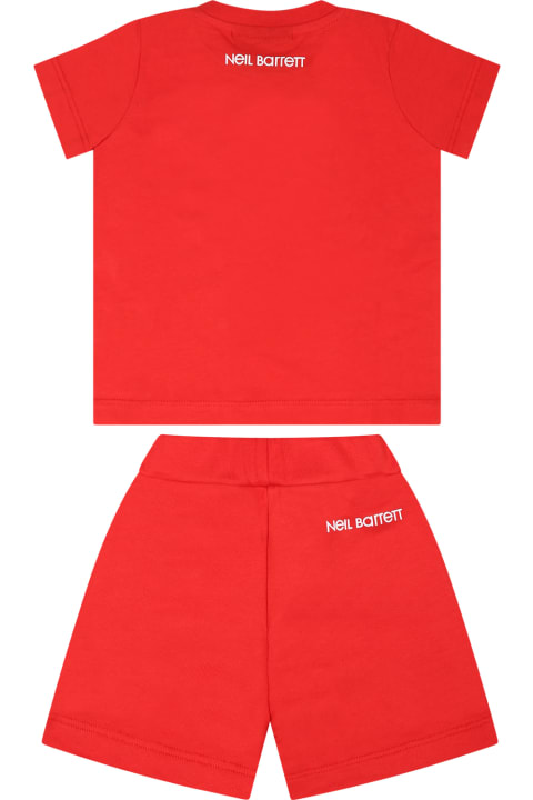 Neil Barrett Bottoms for Baby Girls Neil Barrett Red Cotton Suit For Baby Boy With Iconic Lightning Bolts