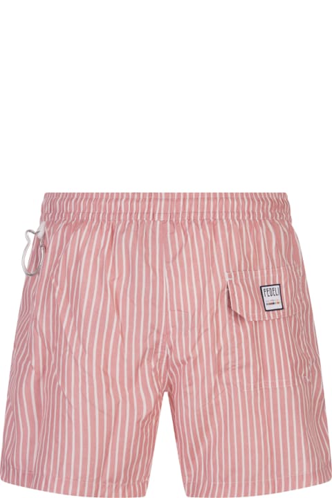 Swimwear for Men Fedeli Pink And White Striped Swim Shorts