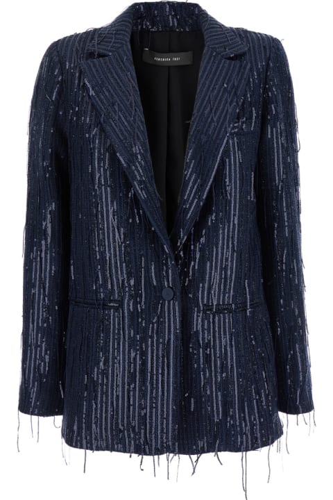 Federica Tosi Coats & Jackets for Women Federica Tosi Blue Single-breasted Sequin Jacket In Tech Fabric Woman