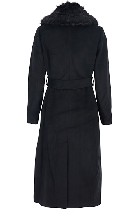 MICHAEL Michael Kors for Men MICHAEL Michael Kors Black Coat With Classic Lapels With Removable Fur In Wool Blend Woman