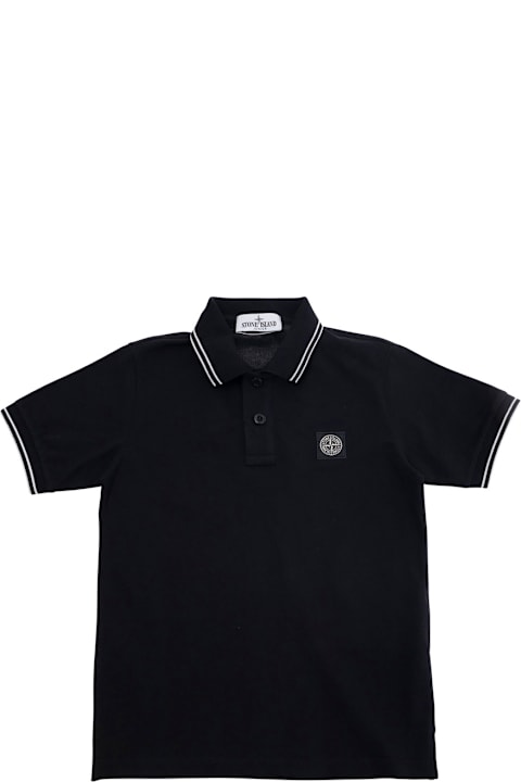 Homeware Stone Island Junior Black Polo Shirt With Classic Collar And Chest Logo Patch In Cotton Boy