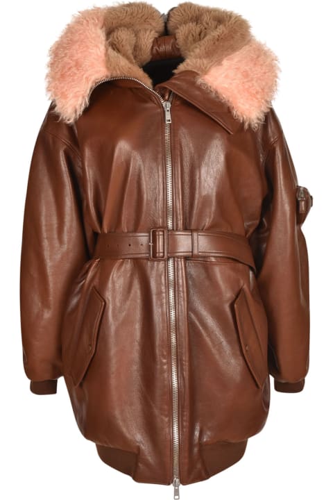 Prada Clothing for Women Prada Furred Hood Zip Belted Coat