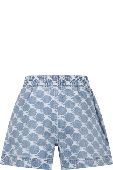Burberry Kids Burberry Denim Shorts For Girl With Iconic All-over Logo.