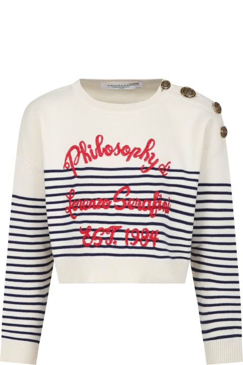 Philosophy di Lorenzo Serafini Kids Sweaters & Sweatshirts for Girls Philosophy di Lorenzo Serafini Kids Ivory Sweater For Girl With Logo