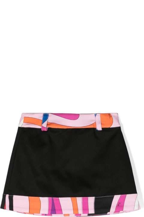 Pucci Kids Pucci Black Wrap Mini Skirt With Iride Border