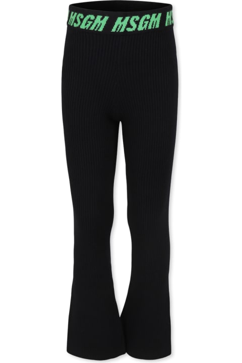 MSGM Bottoms for Girls MSGM Black Trousers For Girl With Logo