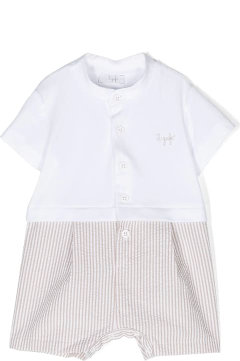 Fashion for Baby Boys Il Gufo Beige And White Striped Seersucker Short Playsuit In Two Different Materials