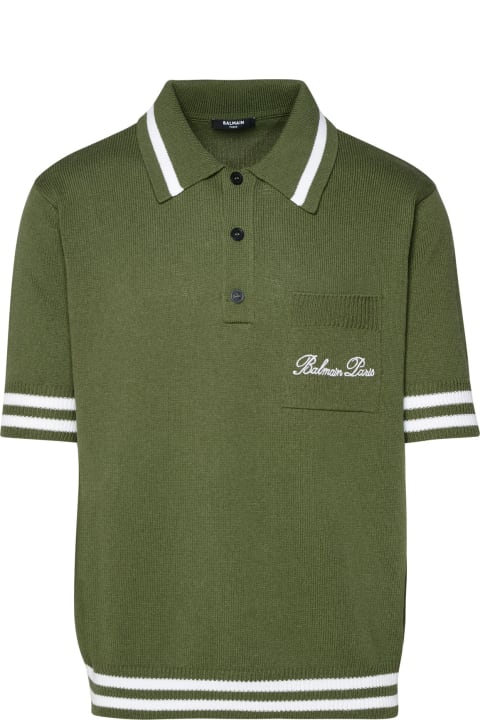 Topwear for Men Balmain Polo Shirt In Green Cotton Blend
