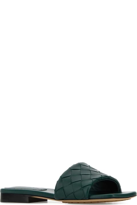 Bottega Veneta Bottle Green Leather Parco Slippers