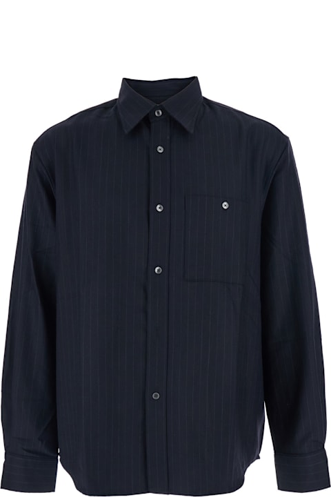 Tonywack for Women Tonywack Blue Pinstriped Shirt With Pointed Collar In Wool Blend Man