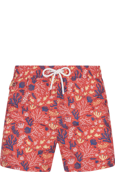 Fashion for Women Kiton Red Swim Shorts With Fish And Coral Pattern