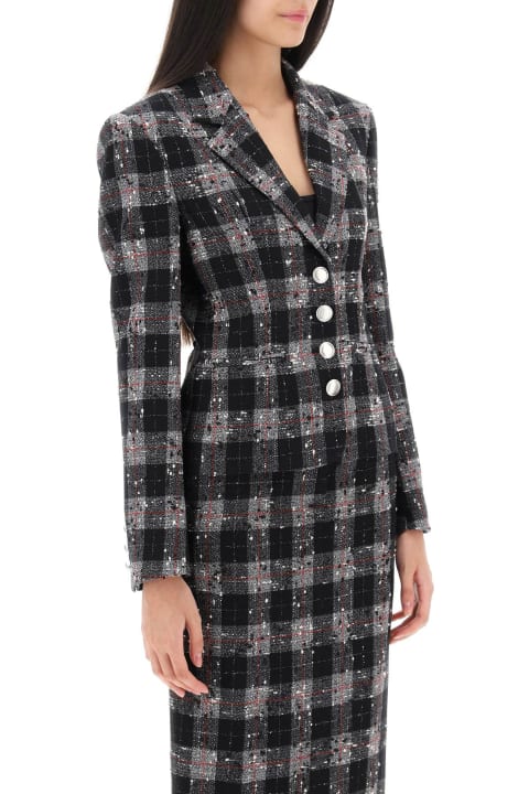 Alessandra Rich for Women Alessandra Rich Single-breasted Jacket In Boucle' Fabric With Check Motif