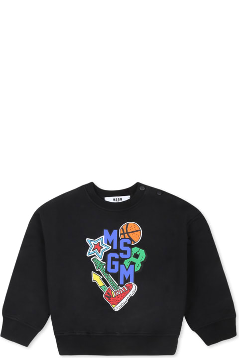 MSGM سترات وبلوزات ثقيلة لـ رُضع بنات MSGM Black Sweatshirt For Baby Boy With Logo